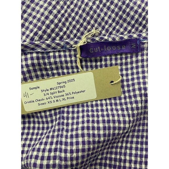 NEW Cut Loose Size Medium  Crinkle Check 3/4 Split Back $82 Spring 2025 Gingham - Picture 7 of 8